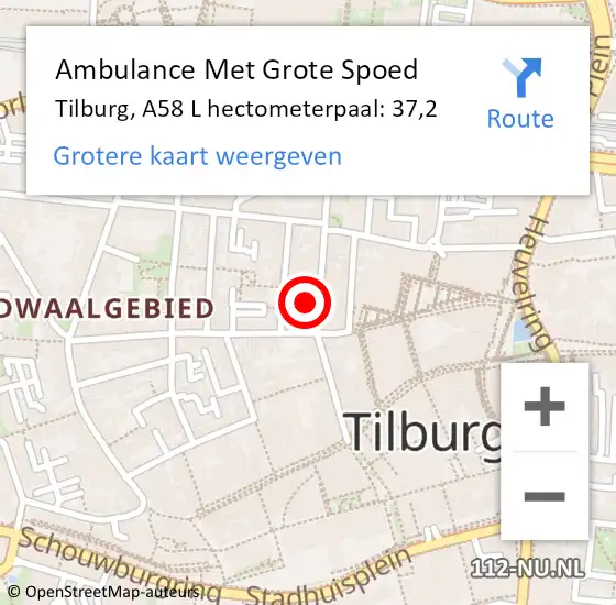 Locatie op kaart van de 112 melding: Ambulance Met Grote Spoed Naar Tilburg, A58 L hectometerpaal: 37,2 op 1 juni 2018 15:17