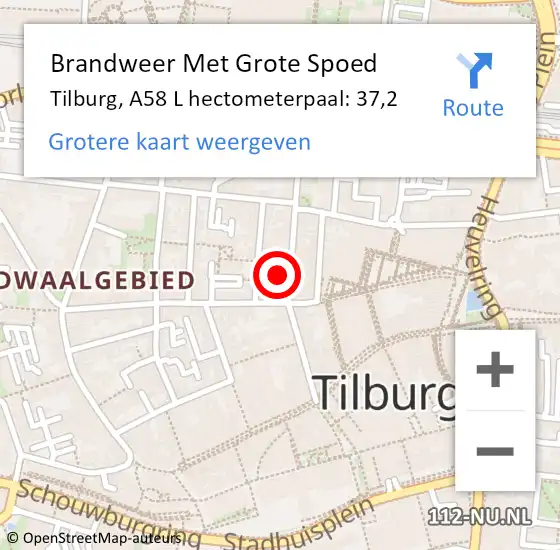 Locatie op kaart van de 112 melding: Brandweer Met Grote Spoed Naar Tilburg, A58 L hectometerpaal: 37,2 op 1 juni 2018 15:52