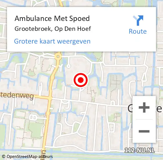 Locatie op kaart van de 112 melding: Ambulance Met Spoed Naar Grootebroek, Op Den Hoef op 1 juni 2018 15:56