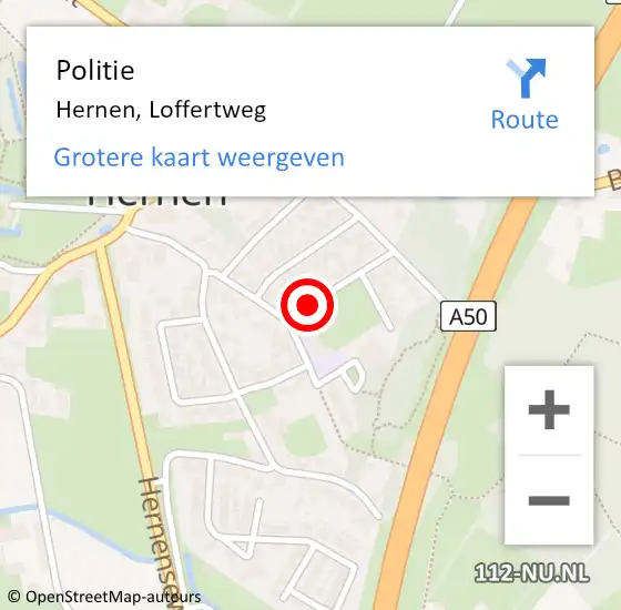 Locatie op kaart van de 112 melding: Politie Hernen, Loffertweg op 1 juni 2018 16:56