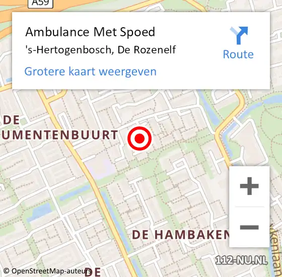 Locatie op kaart van de 112 melding: Ambulance Met Spoed Naar 's-Hertogenbosch, De Rozenelf op 1 juni 2018 18:27