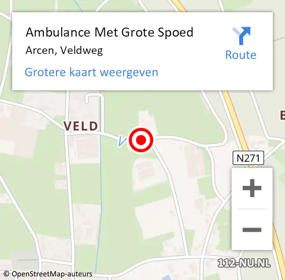 Locatie op kaart van de 112 melding: Ambulance Met Grote Spoed Naar Arcen, Veldweg op 1 juni 2018 18:38