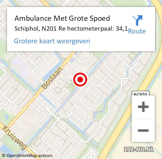 Locatie op kaart van de 112 melding: Ambulance Met Grote Spoed Naar Schiphol, N201 Re hectometerpaal: 34,1 op 1 juni 2018 18:44