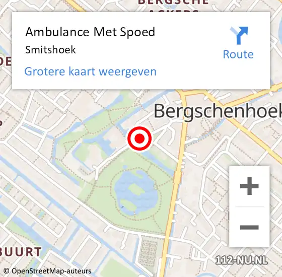 Locatie op kaart van de 112 melding: Ambulance Met Spoed Naar Bergschenhoek, Smitshoek op 1 juni 2018 20:16
