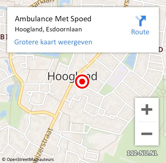 Locatie op kaart van de 112 melding: Ambulance Met Spoed Naar Hoogland, Esdoornlaan op 1 juni 2018 20:25