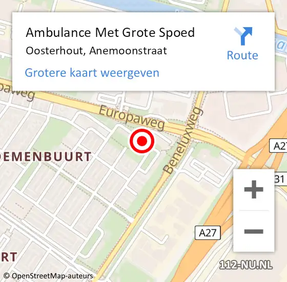 Locatie op kaart van de 112 melding: Ambulance Met Grote Spoed Naar Oosterhout, Anemoonstraat op 1 juni 2018 20:31