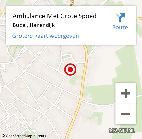 Locatie op kaart van de 112 melding: Ambulance Met Grote Spoed Naar Budel, Hanendijk op 1 juni 2018 21:02