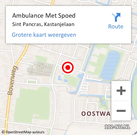 Locatie op kaart van de 112 melding: Ambulance Met Spoed Naar Sint Pancras, Kastanjelaan op 1 juni 2018 21:31