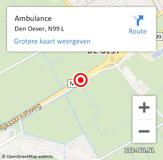 Locatie op kaart van de 112 melding: Ambulance Den Oever, N99 L op 1 juni 2018 21:39