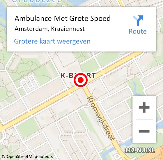 Locatie op kaart van de 112 melding: Ambulance Met Grote Spoed Naar Amsterdam, Kraaiennest op 1 juni 2018 22:49