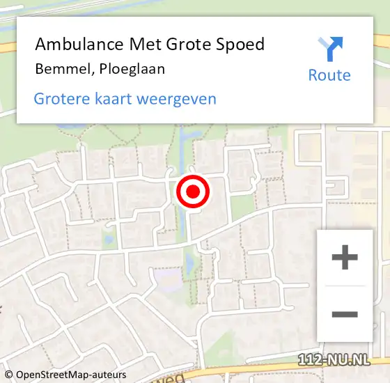 Locatie op kaart van de 112 melding: Ambulance Met Grote Spoed Naar Bemmel, Ploeglaan op 2 juni 2018 02:12