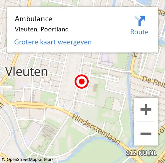 Locatie op kaart van de 112 melding: Ambulance Vleuten, Poortland op 2 juni 2018 02:12