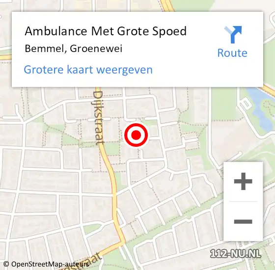 Locatie op kaart van de 112 melding: Ambulance Met Grote Spoed Naar Bemmel, Groenewei op 2 juni 2018 02:54