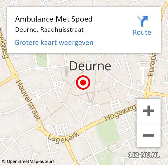 Locatie op kaart van de 112 melding: Ambulance Met Spoed Naar Deurne, Raadhuisstraat op 2 juni 2018 02:56