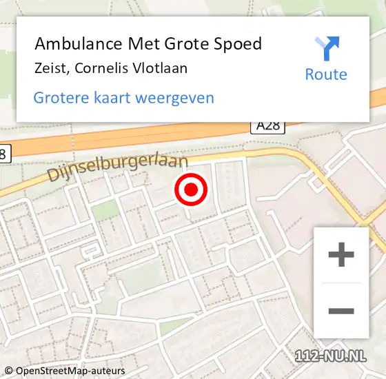 Locatie op kaart van de 112 melding: Ambulance Met Grote Spoed Naar Zeist, Cornelis Vlotlaan op 2 juni 2018 05:26