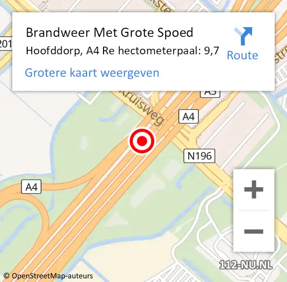Locatie op kaart van de 112 melding: Brandweer Met Grote Spoed Naar Hoofddorp, A4 Re hectometerpaal: 11,4 op 2 juni 2018 06:24
