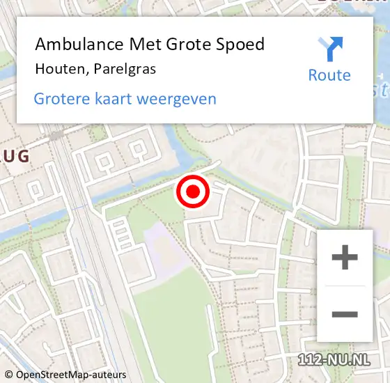 Locatie op kaart van de 112 melding: Ambulance Met Grote Spoed Naar Houten, Parelgras op 2 juni 2018 08:44