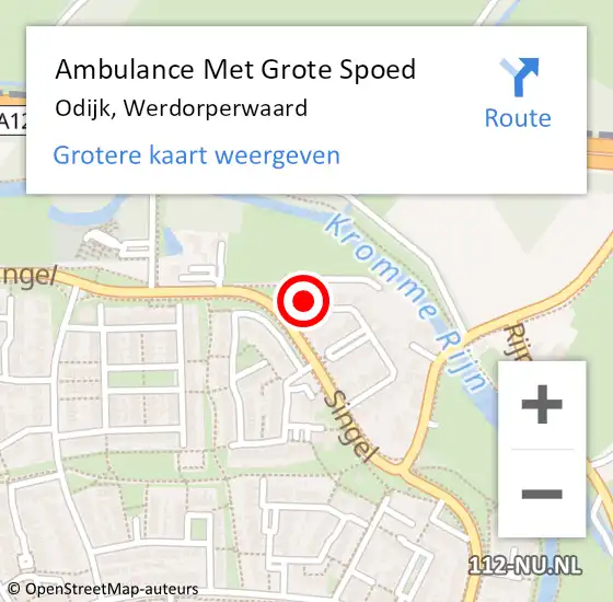 Locatie op kaart van de 112 melding: Ambulance Met Grote Spoed Naar Odijk, Werdorperwaard op 2 juni 2018 09:27