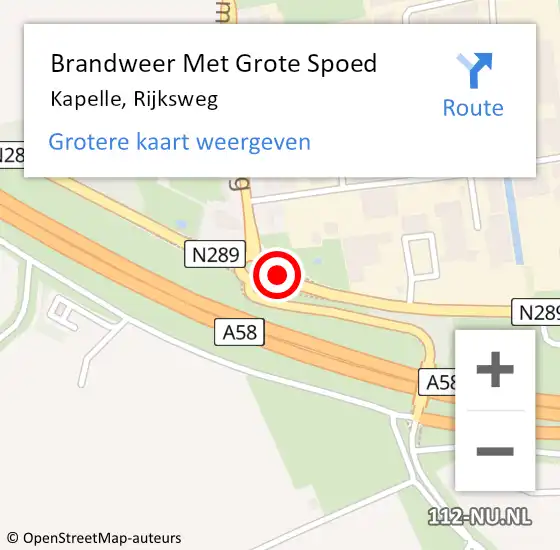 Locatie op kaart van de 112 melding: Brandweer Met Grote Spoed Naar Kapelle, Rijksweg op 2 juni 2018 09:31