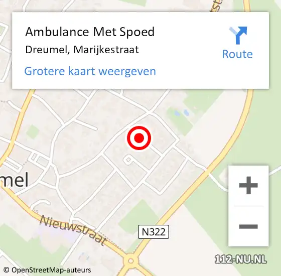 Locatie op kaart van de 112 melding: Ambulance Met Spoed Naar Dreumel, Marijkestraat op 2 juni 2018 10:09