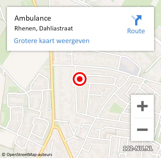 Locatie op kaart van de 112 melding: Ambulance Rhenen, Dahliastraat op 2 juni 2018 10:27