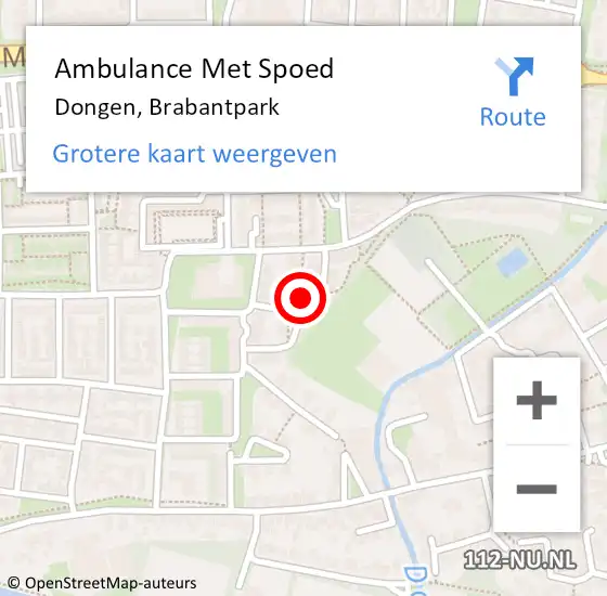 Locatie op kaart van de 112 melding: Ambulance Met Spoed Naar Dongen, Brabantpark op 2 juni 2018 10:36