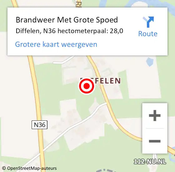 Locatie op kaart van de 112 melding: Brandweer Met Grote Spoed Naar Diffelen, N36 hectometerpaal: 28,0 op 2 juni 2018 12:45
