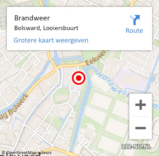 Locatie op kaart van de 112 melding: Brandweer Bolsward, Looiersbuurt op 2 juni 2018 12:53