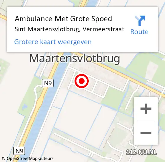 Locatie op kaart van de 112 melding: Ambulance Met Grote Spoed Naar Sint Maartensvlotbrug, Vermeerstraat op 2 juni 2018 13:18