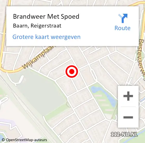 Locatie op kaart van de 112 melding: Brandweer Met Spoed Naar Baarn, Reigerstraat op 2 juni 2018 14:02