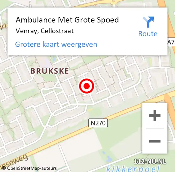 Locatie op kaart van de 112 melding: Ambulance Met Grote Spoed Naar Venray, Cellostraat op 2 juni 2018 14:05