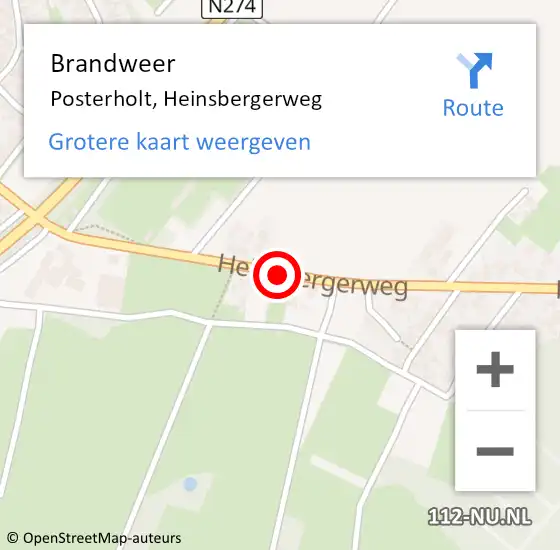 Locatie op kaart van de 112 melding: Brandweer Posterholt, Heinsbergerweg op 2 juni 2018 14:21