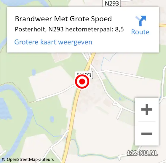 Locatie op kaart van de 112 melding: Brandweer Met Grote Spoed Naar Posterholt, N293 hectometerpaal: 8,5 op 2 juni 2018 14:24