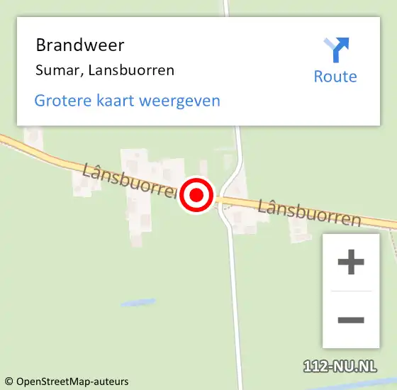 Locatie op kaart van de 112 melding: Brandweer Sumar, Lansbuorren op 2 juni 2018 14:36