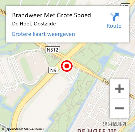 Locatie op kaart van de 112 melding: Brandweer Met Grote Spoed Naar De Hoef, Oostzijde op 2 juni 2018 15:13