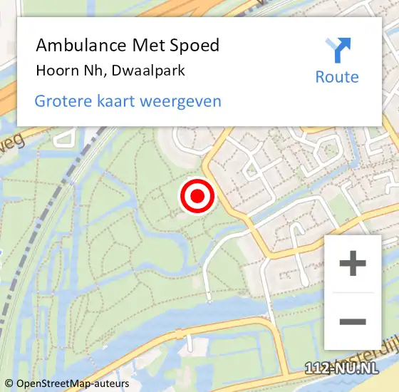 Locatie op kaart van de 112 melding: Ambulance Met Spoed Naar Hoorn, Dwaalpark op 2 juni 2018 16:05