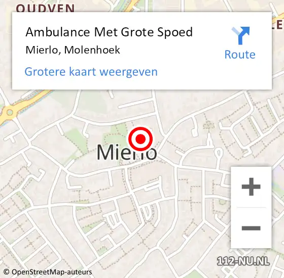 Locatie op kaart van de 112 melding: Ambulance Met Grote Spoed Naar Mierlo, Molenhoek op 2 juni 2018 19:38