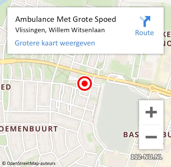 Locatie op kaart van de 112 melding: Ambulance Met Grote Spoed Naar Vlissingen, Willem Witsenlaan op 2 juni 2018 20:48