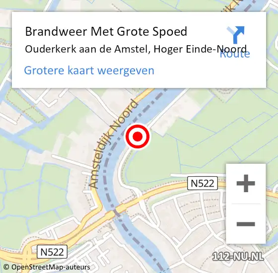 Locatie op kaart van de 112 melding: Brandweer Met Grote Spoed Naar Ouderkerk aan de Amstel, Hoger Einde-Noord op 2 juni 2018 20:54