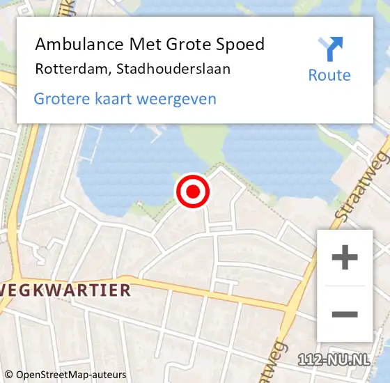 Locatie op kaart van de 112 melding: Ambulance Met Grote Spoed Naar Rotterdam, Stadhouderslaan op 2 juni 2018 21:25