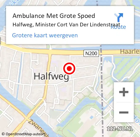 Locatie op kaart van de 112 melding: Ambulance Met Grote Spoed Naar Halfweg, Minister Cort Van Der Lindenstraat op 2 juni 2018 21:27