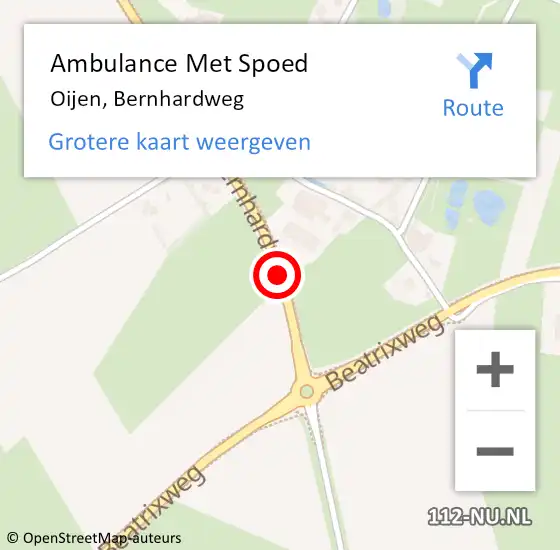 Locatie op kaart van de 112 melding: Ambulance Met Spoed Naar Oijen, Bernhardweg op 2 juni 2018 22:04