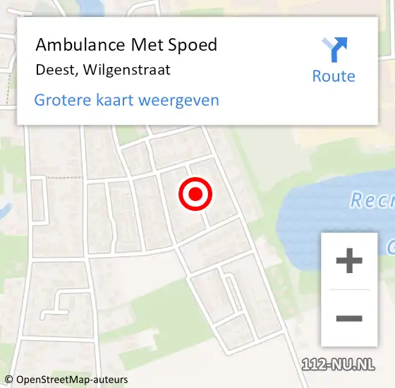 Locatie op kaart van de 112 melding: Ambulance Met Spoed Naar Deest, Wilgenstraat op 2 juni 2018 22:24