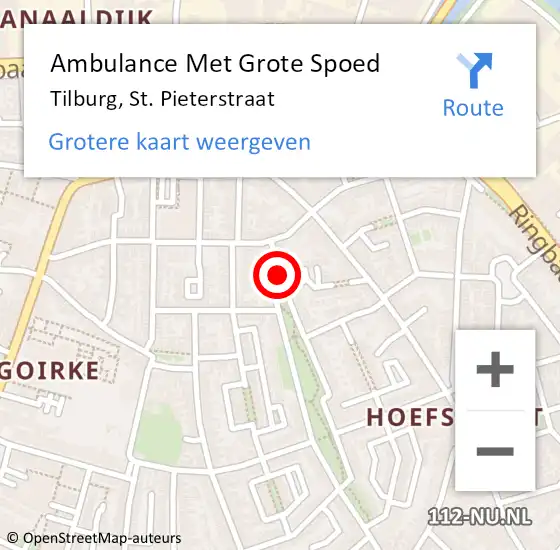 Locatie op kaart van de 112 melding: Ambulance Met Grote Spoed Naar Tilburg, St. Pieterstraat op 2 juni 2018 22:50