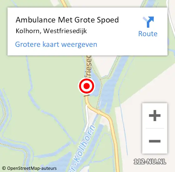 Locatie op kaart van de 112 melding: Ambulance Met Grote Spoed Naar Kolhorn, Westfriesedijk op 2 juni 2018 23:10