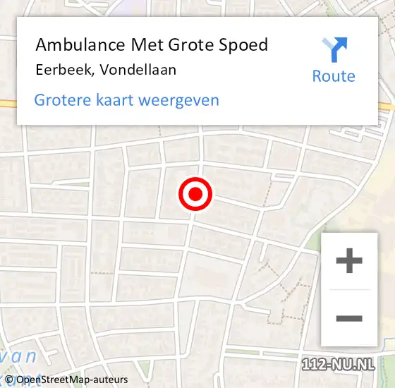 Locatie op kaart van de 112 melding: Ambulance Met Grote Spoed Naar Eerbeek, Vondellaan op 2 juni 2018 23:28