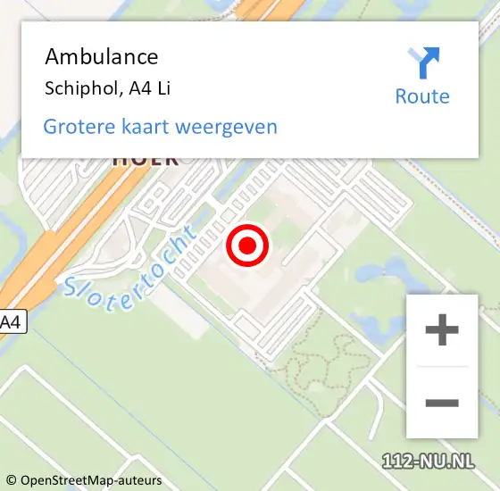 Locatie op kaart van de 112 melding: Ambulance Schiphol, A4 Li op 3 juni 2018 02:05