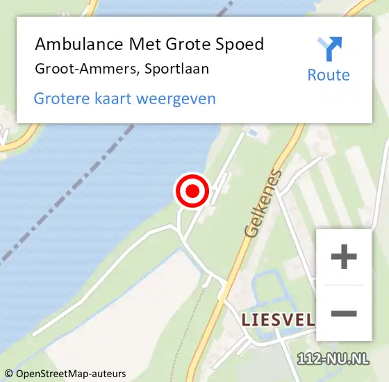Locatie op kaart van de 112 melding: Ambulance Met Grote Spoed Naar Groot-Ammers, Sportlaan op 3 juni 2018 02:06