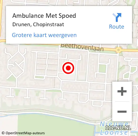 Locatie op kaart van de 112 melding: Ambulance Met Spoed Naar Drunen, Chopinstraat op 3 juni 2018 02:24