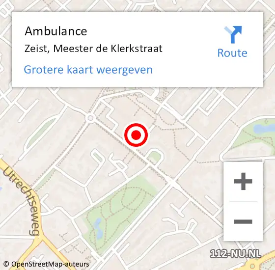 Locatie op kaart van de 112 melding: Ambulance Zeist, Meester de Klerkstraat op 3 juni 2018 03:25